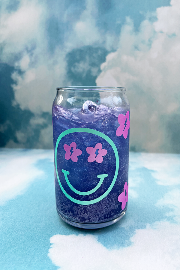 Smiley Iced Coffee Glass Smiley Glass Cup, Soda Can Glasses 16oz