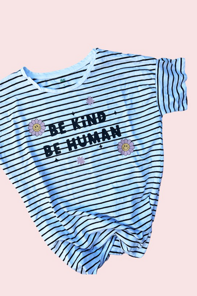 Upcycled Be Kind Tee - White striped